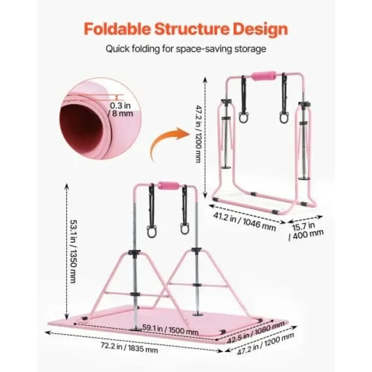Gymnastic Bars for Kids, 63.5 kg Capacity Folding - Image 4