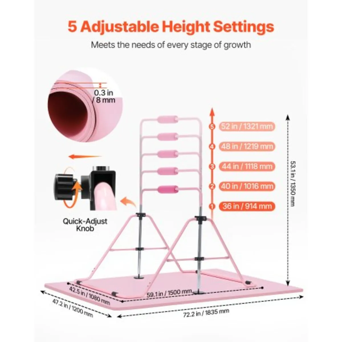 Gymnastic Bars for Kids, 63.5 kg Capacity Folding - Image 2