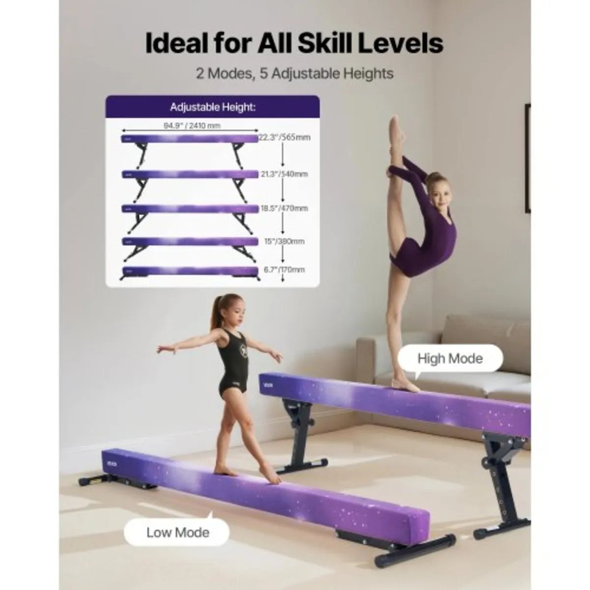 Adjustable Balane Beam for Kids, 8FT Gymnastics Be - Image 2