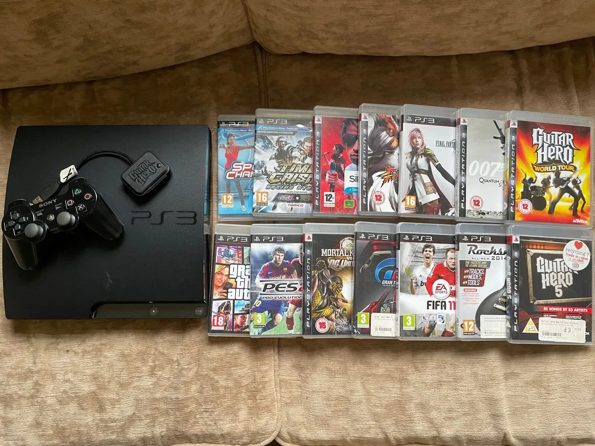 Playstation 3 with games and Guitar Hero drum kit - Image 2