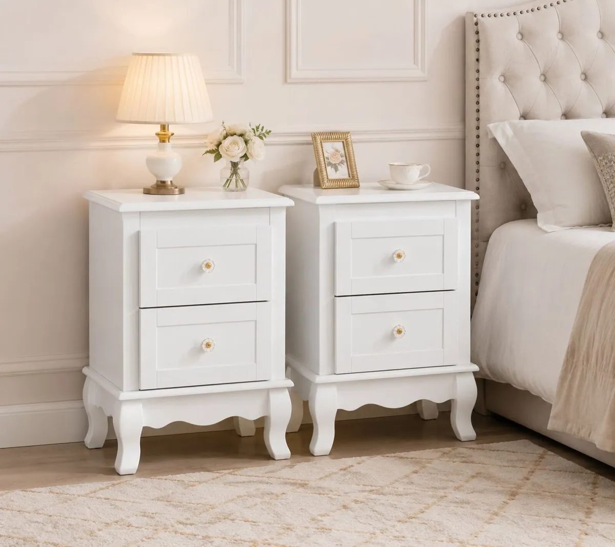 Set of 2 White Bedside Tables with Drawers – Mode - Image 1