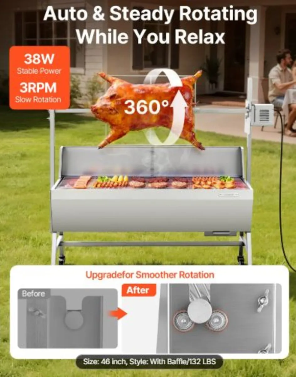 Rotisserie Grill, 38W BBQ Outdoor Pig & Lamb Spit - Image 2