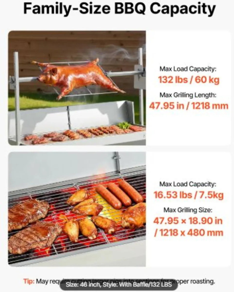 Rotisserie Grill, 38W BBQ Outdoor Pig & Lamb Spit - Image 4