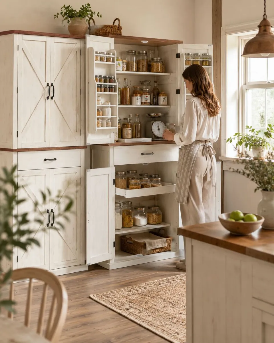 Kitchen Pantry Storage Cabinet Country Style Tall - Image 1