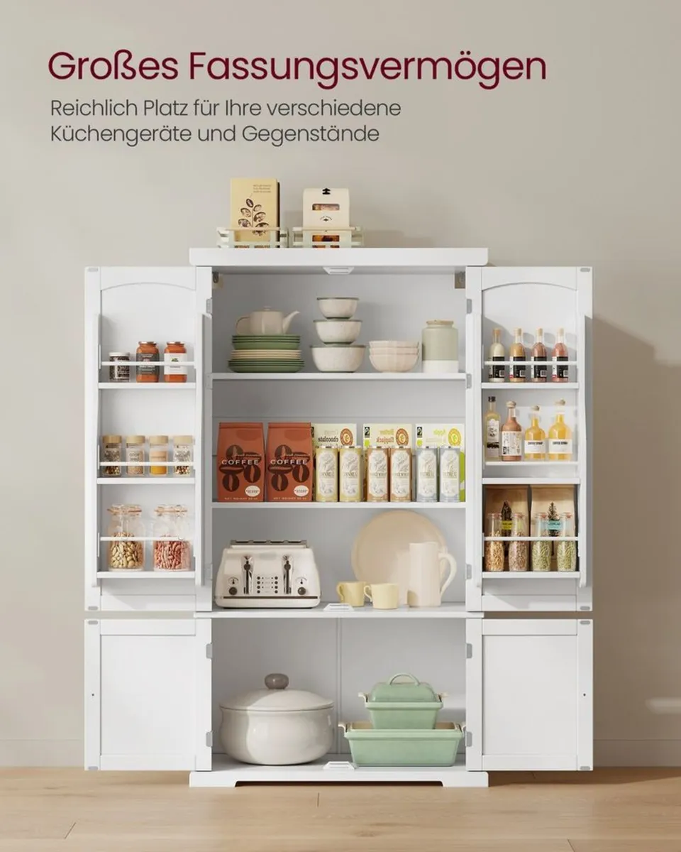 White Kitchen Pantry Cabinet 135cm - Image 3