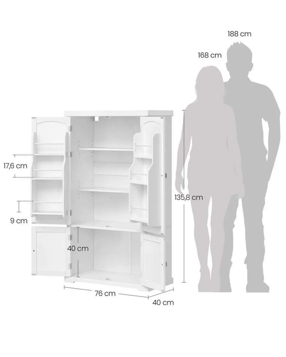 White Kitchen Pantry Cabinet 135cm - Image 2