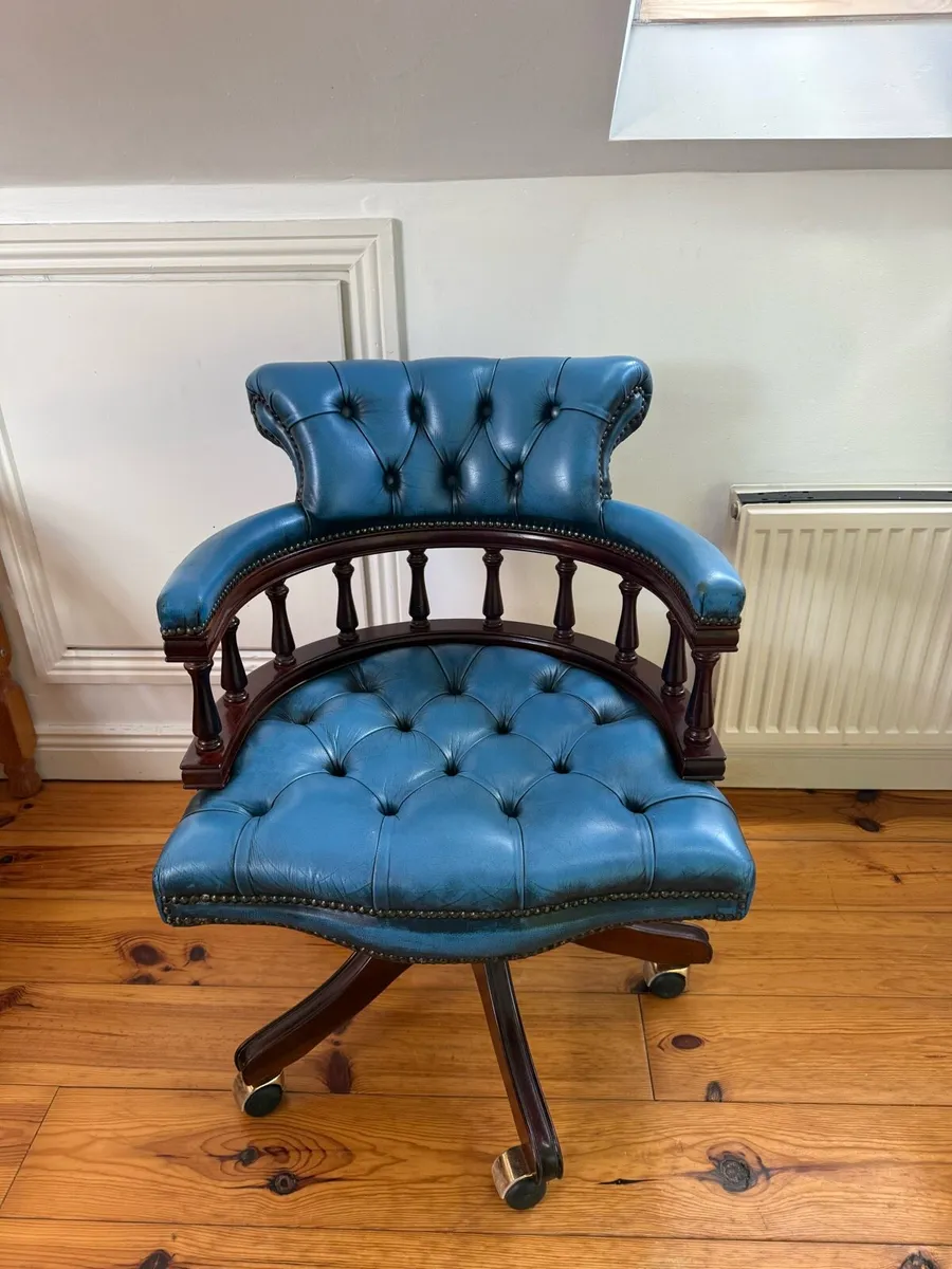 Vintage Chesterfield Captain Chair Blue Leather - Image 1