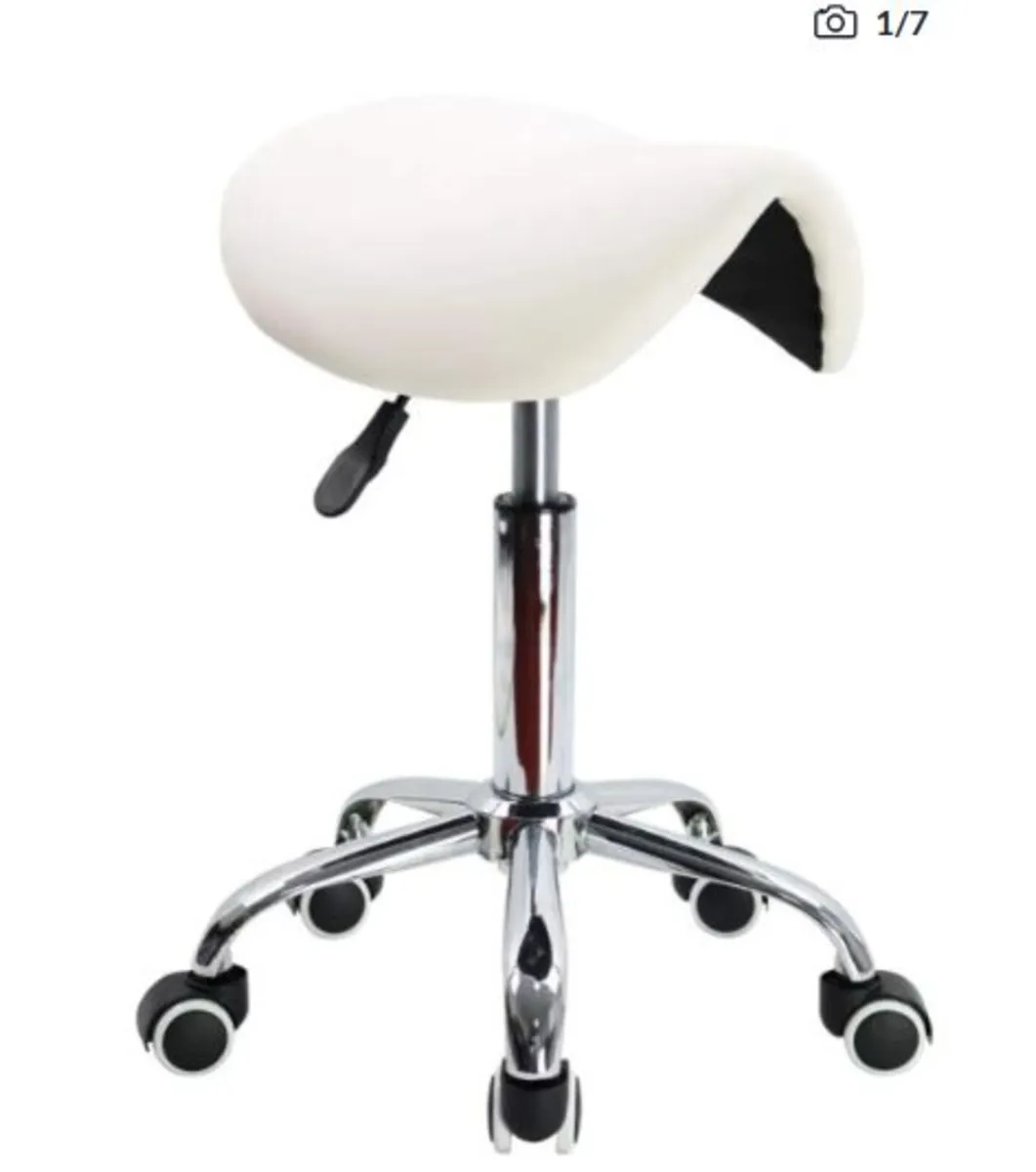 Saddle Stool PU Leather Swivel Chair with Wheels - Image 1