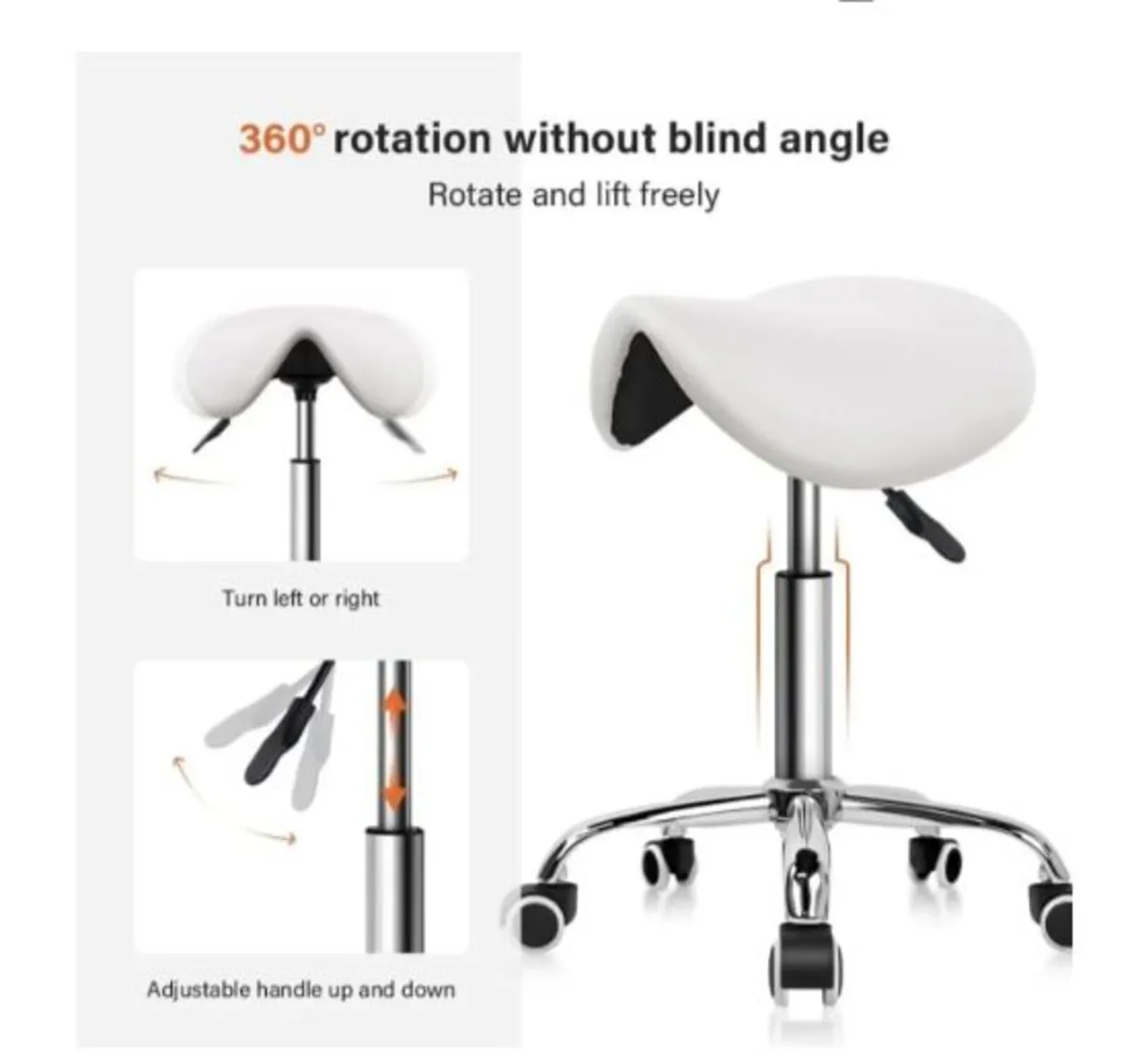 Saddle Stool PU Leather Swivel Chair with Wheels - Image 4