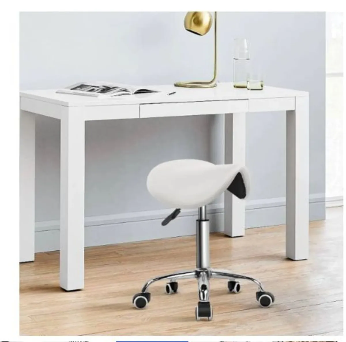 Saddle Stool PU Leather Swivel Chair with Wheels - Image 3