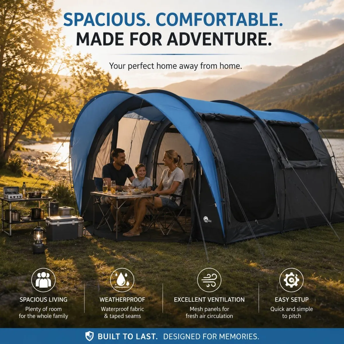 Person Family Tunnel Tent with Canopy – Waterproo - Image 1