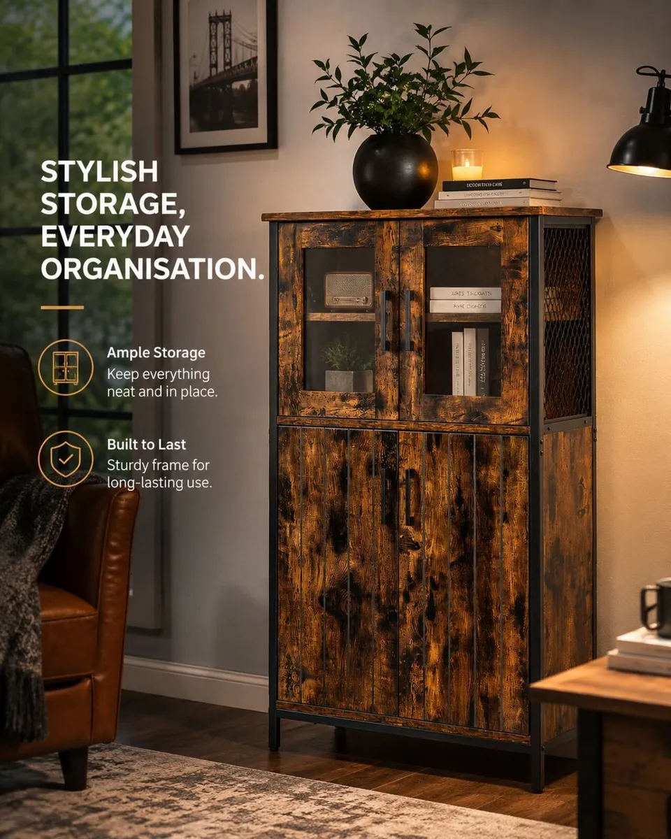 Industrial Storage Cabinet with Glass Doors Rustic - Image 1