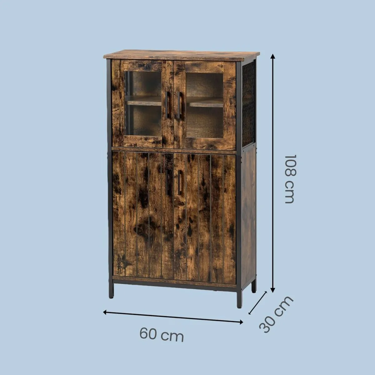 Industrial Storage Cabinet with Glass Doors Rustic - Image 3