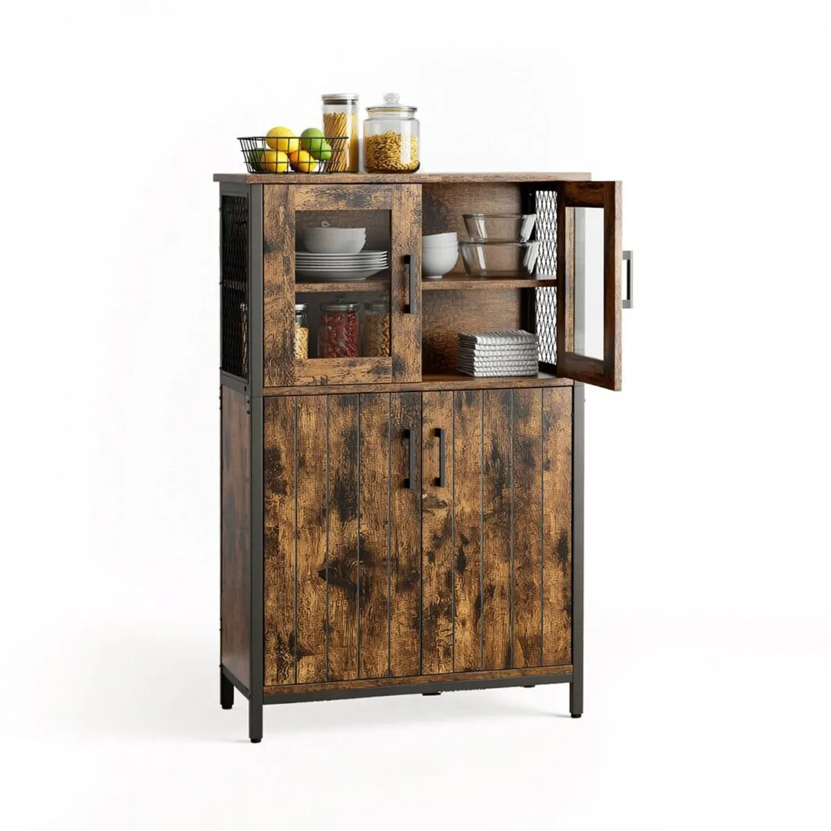 Industrial Storage Cabinet with Glass Doors Rustic - Image 4