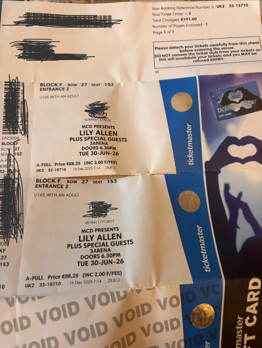 Lily Allen Tickets x 2 Dublin 3Arena June 30th - Image 2
