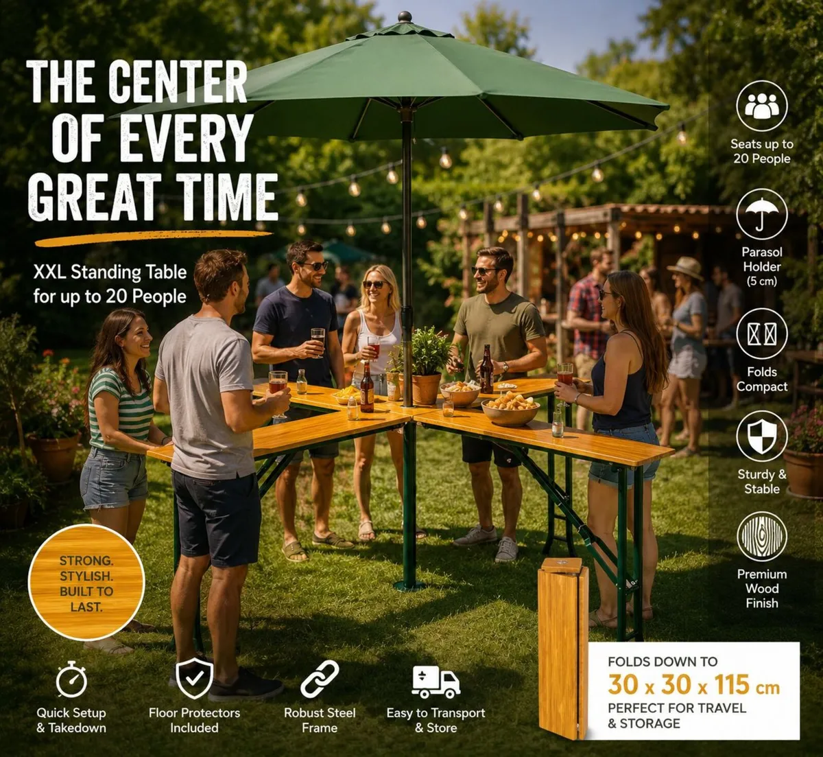 XXL Folding Beer Standing Table with Parasol Holde - Image 1