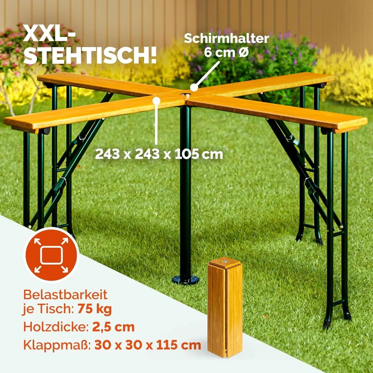 XXL Folding Beer Standing Table with Parasol Holde - Image 3