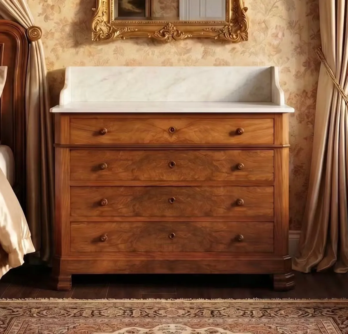 Nice old French marble topped chest of drawers - Image 1