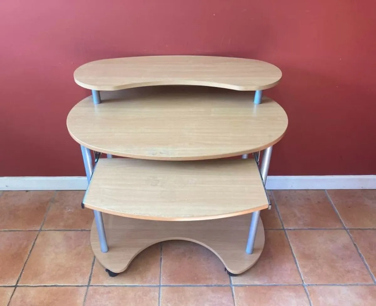 Mobile 3-Tier Computer Desk w/ Pull-Out Tray - Image 2