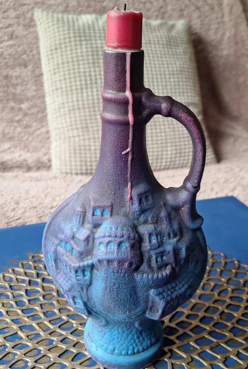 Hand painted Upcycled Wine Bottle Candle Holder - Image 1