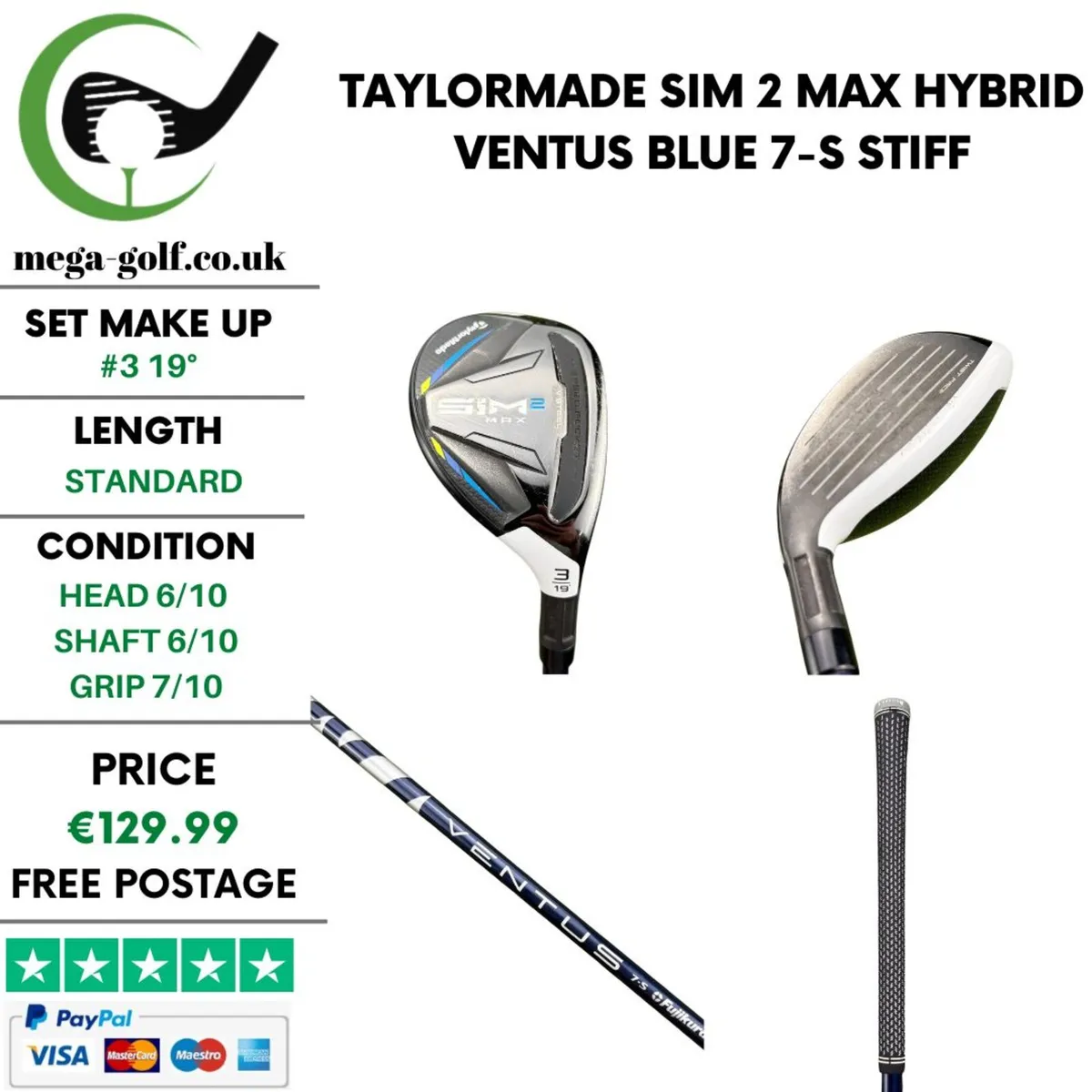 Taylormade Sim 2 Max Hybrid / #3 19° / Stiff - Image 1
