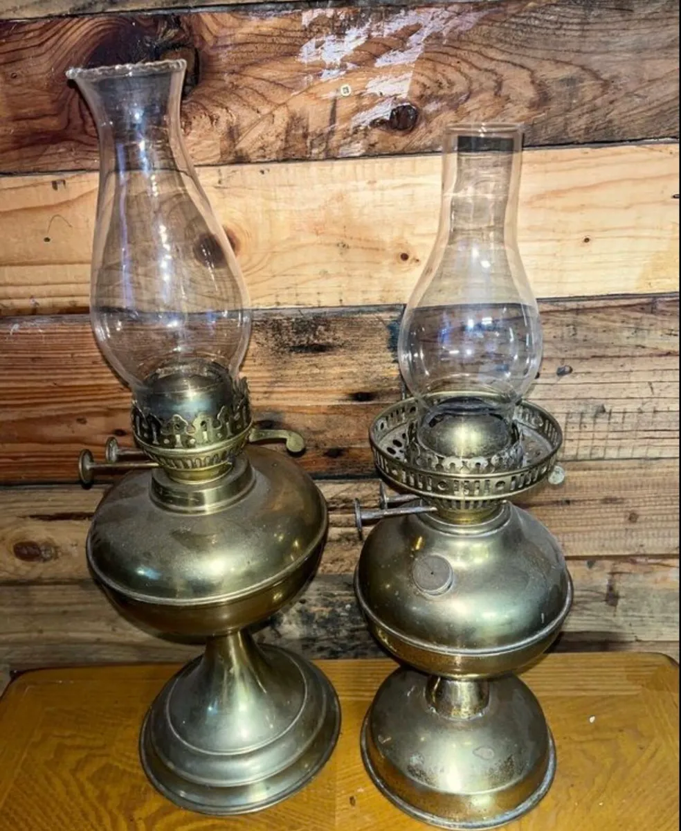 Antique brass oil lamps