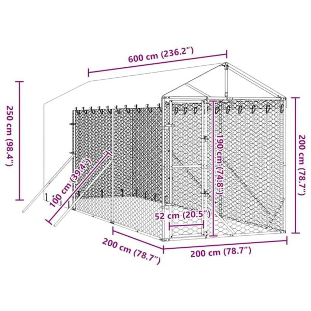 Outdoor Dog Kennel with Roof Silver 2x6x2.5 m Galv - Image 4