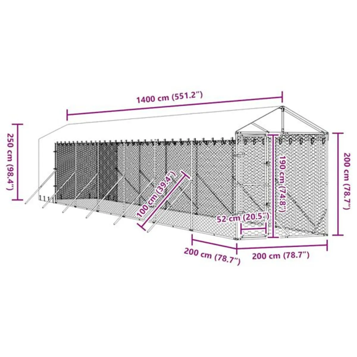 Outdoor Dog Kennel with Roof Silver 2x14x2.5 m Gal - Image 4