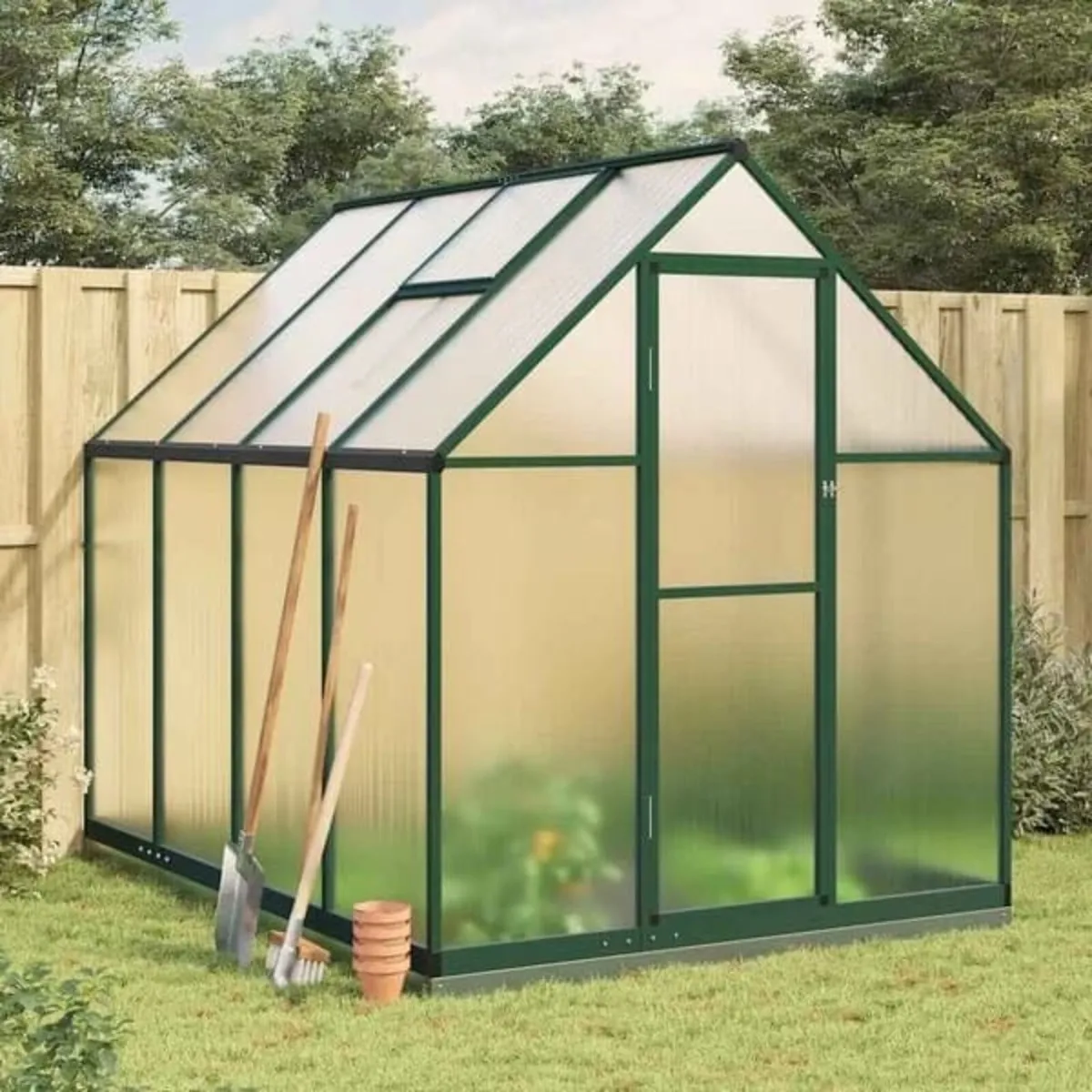 Greenhouse with Base Frame Green 224x169x202 cm Al - Image 1