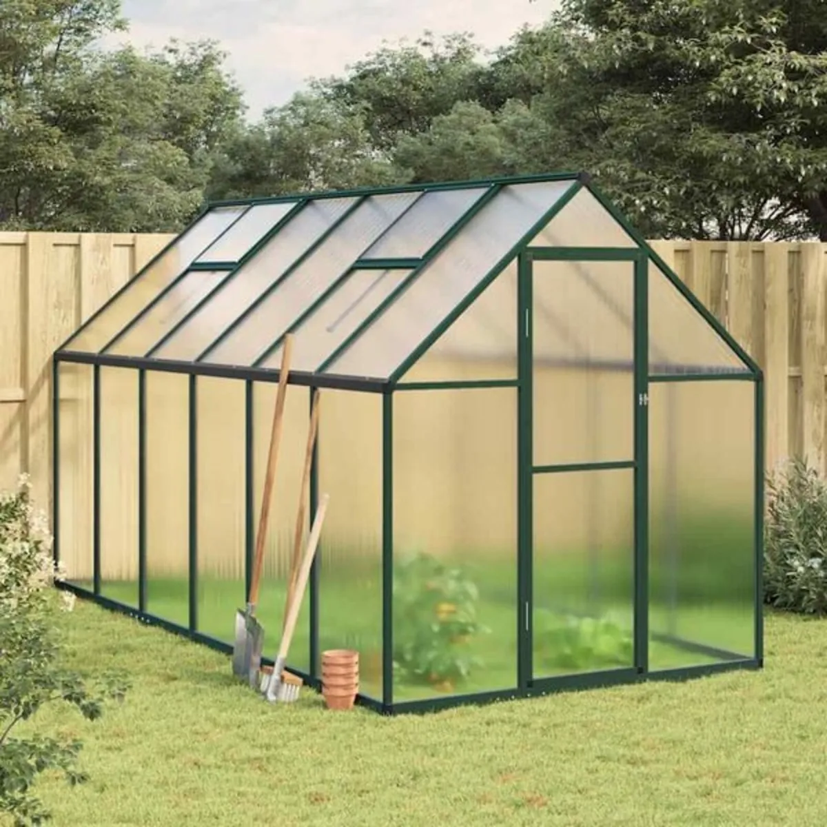 Greenhouse with Base Frame Green 334x169x195 cm Al - Image 1