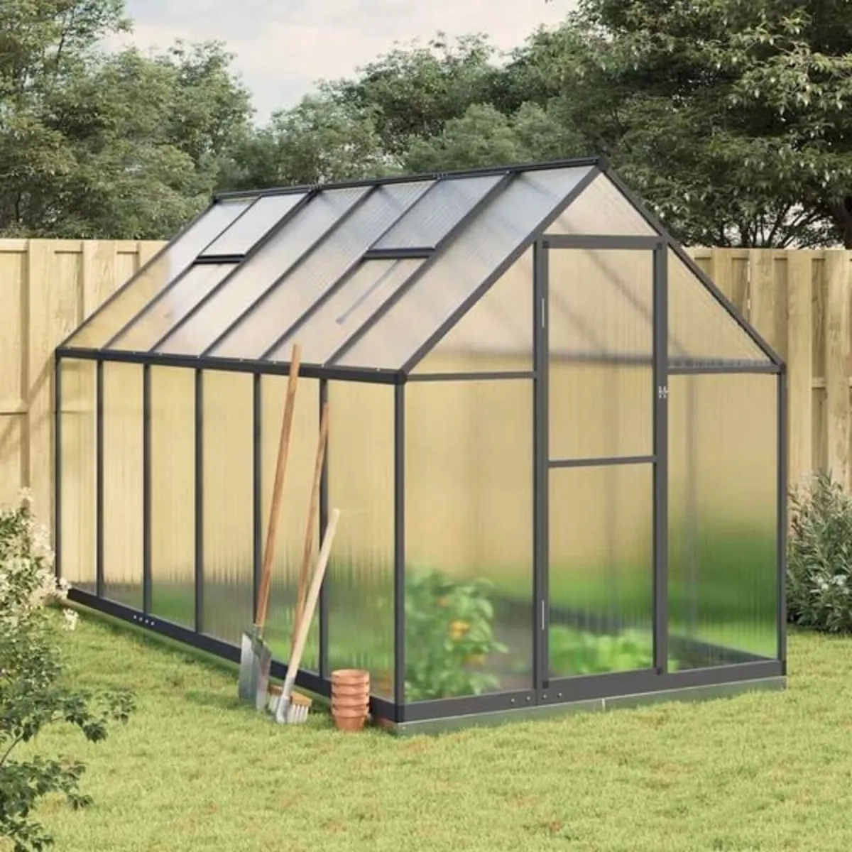 Greenhouse with Base Frame Anthracite 334x169x202 - Image 1