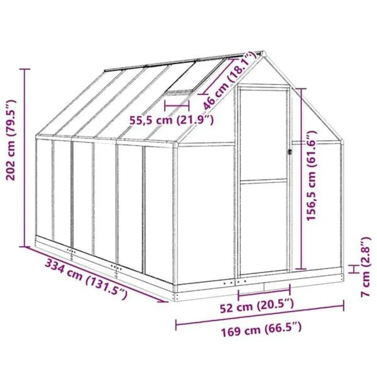 Greenhouse with Base Frame Anthracite 334x169x202 - Image 3
