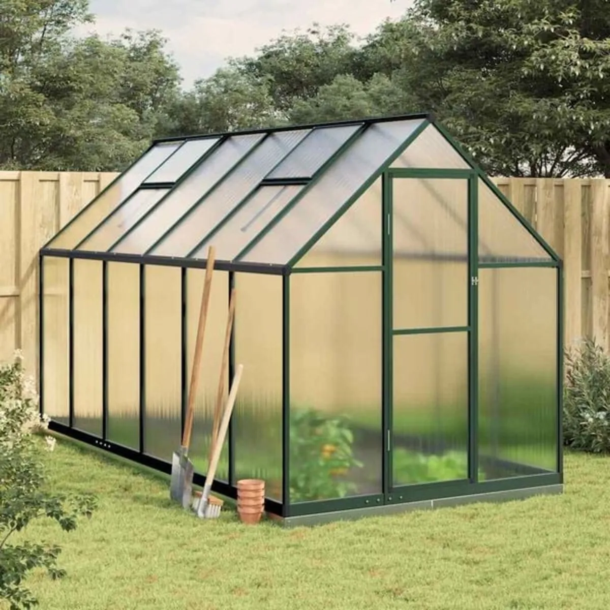 Greenhouse with Base Frame Green 334x169x202 cm Al - Image 1