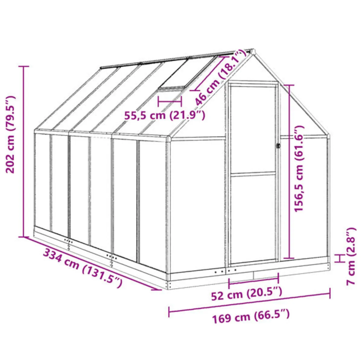 Greenhouse with Base Frame Green 334x169x202 cm Al - Image 4