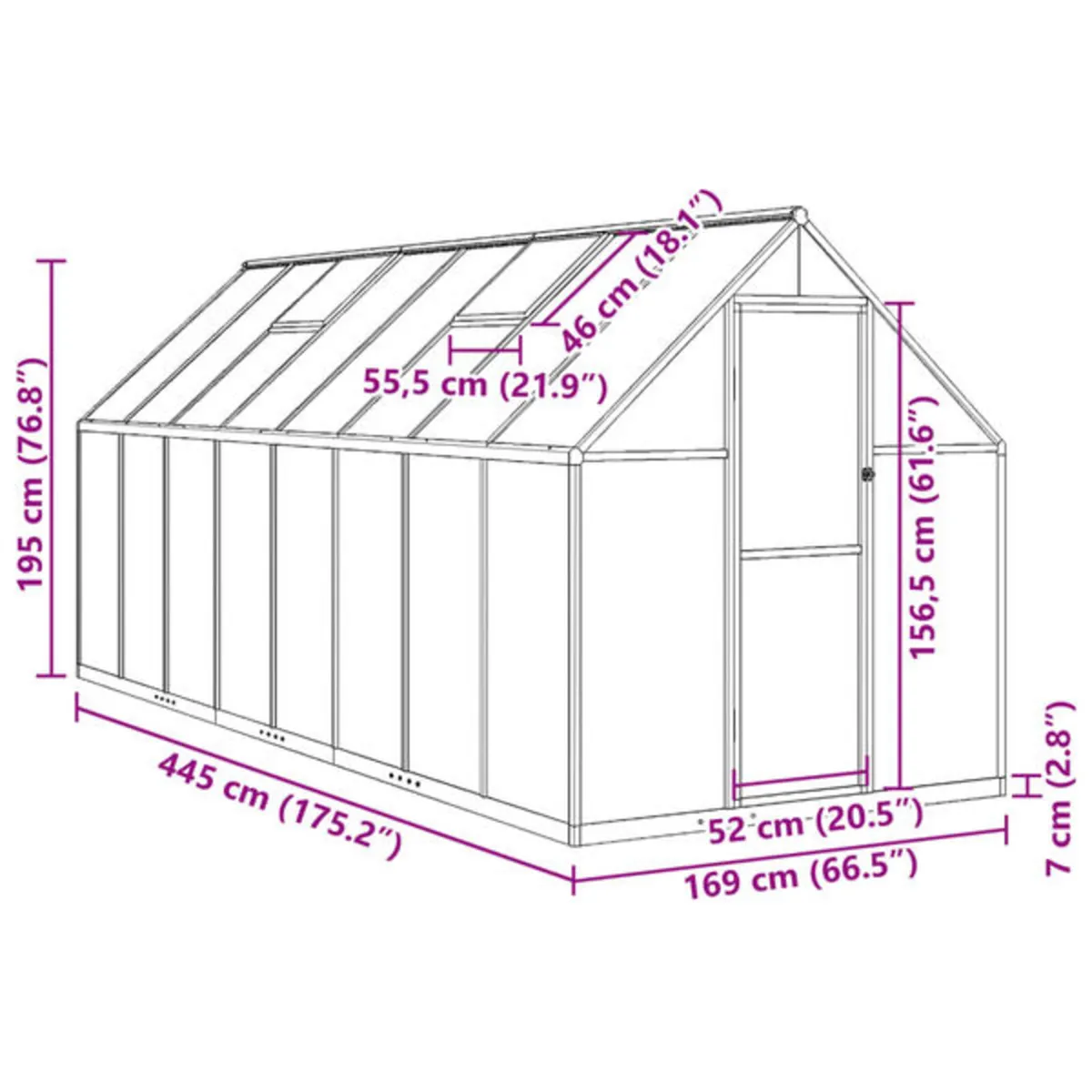 Greenhouse with Base Frame Anthracite 445x169x195 - Image 4