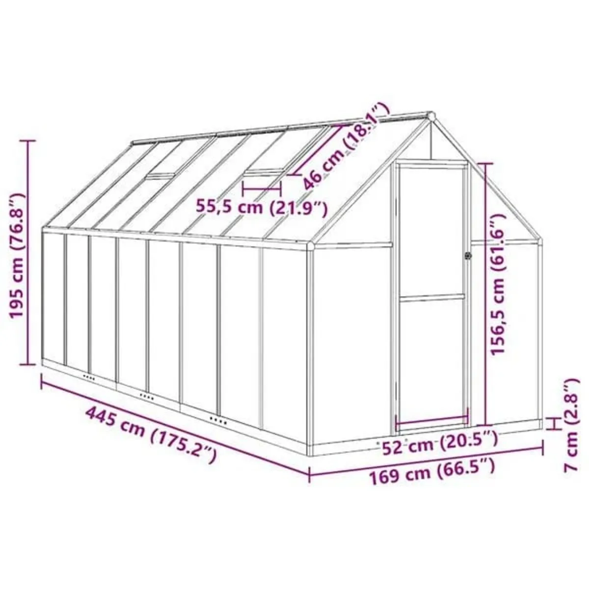 Greenhouse with Base Frame Green 445x169x195 cm Al - Image 3