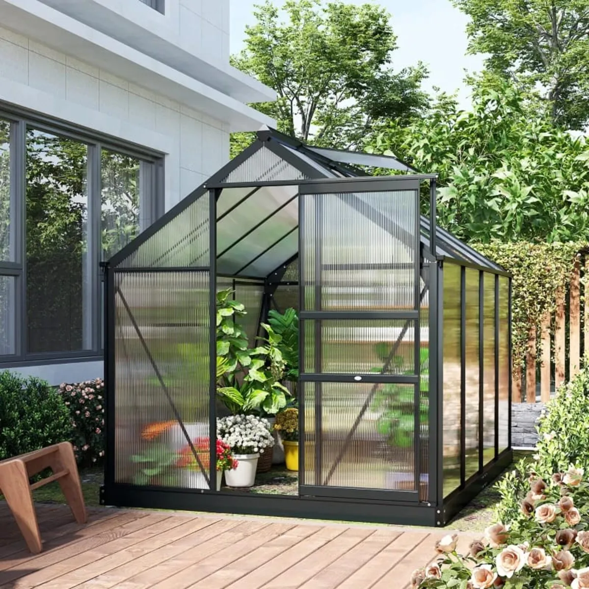 6 x 8ft Polycarbonate Greenhouse, Large Walk-In Gr - Image 1