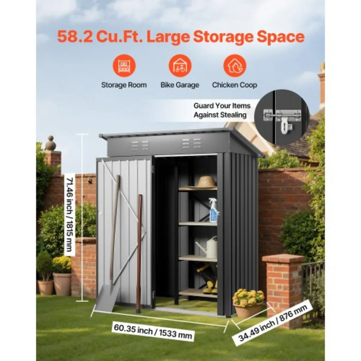 1533 x 876 x 1815 mm Metal Garden Shed, Storage Bu - Image 3
