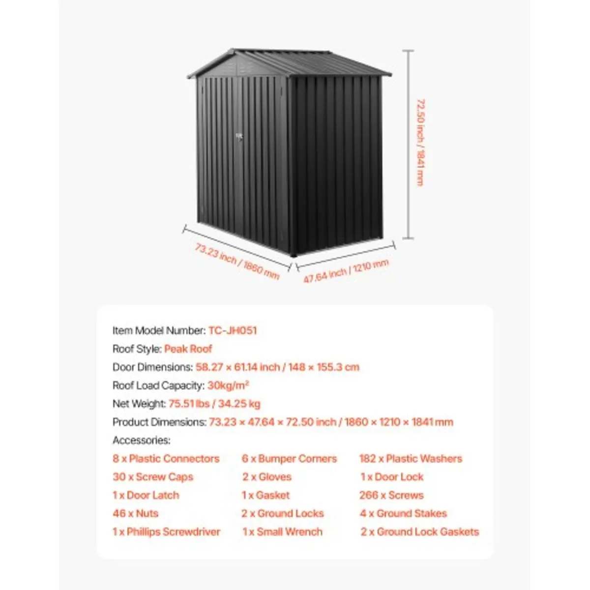 1860 x 1210 x 1841 mm Metal Garden Shed, Outdoor S - Image 4