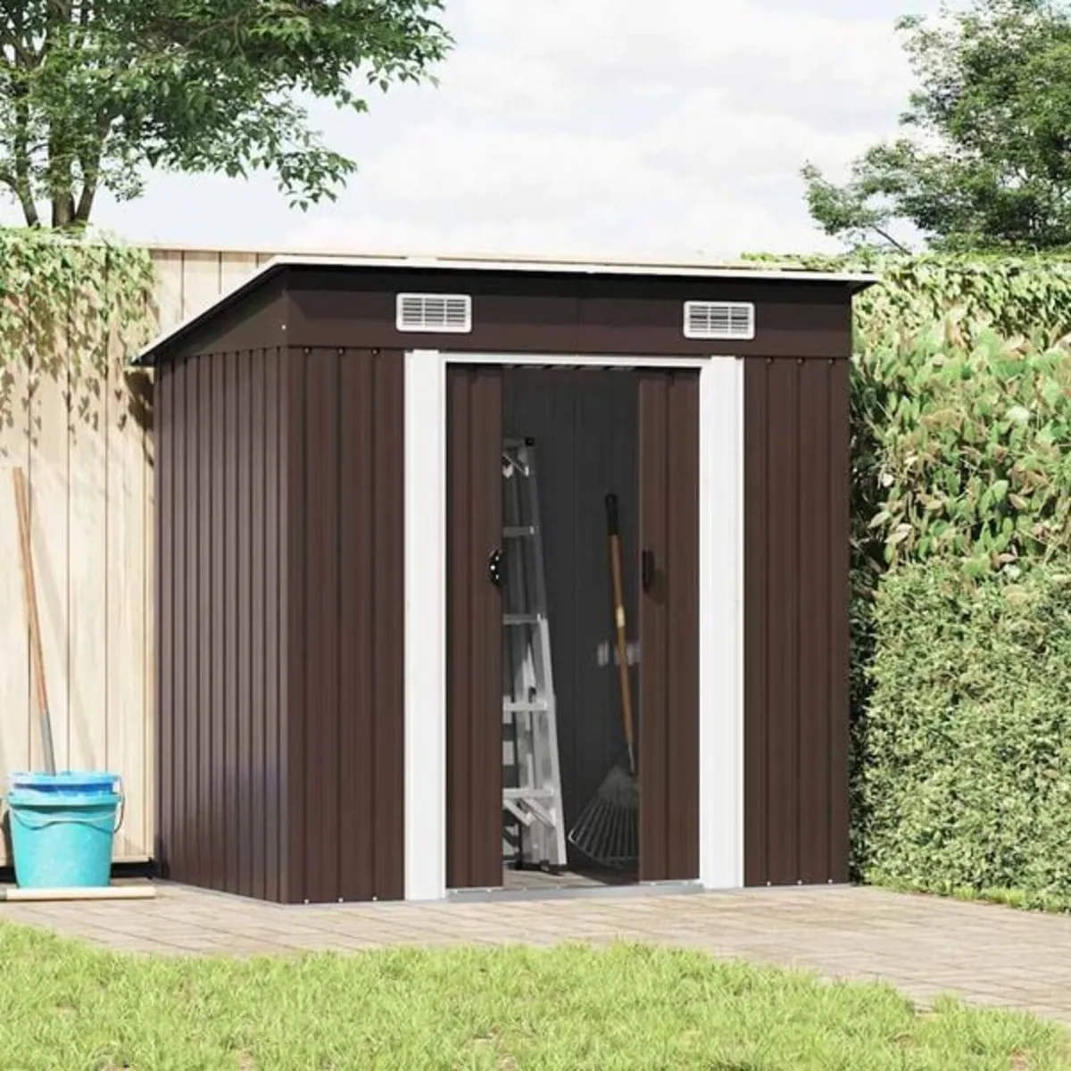 Garden Storage Shed Brown 194x121x181 cm Steel

De - Image 3