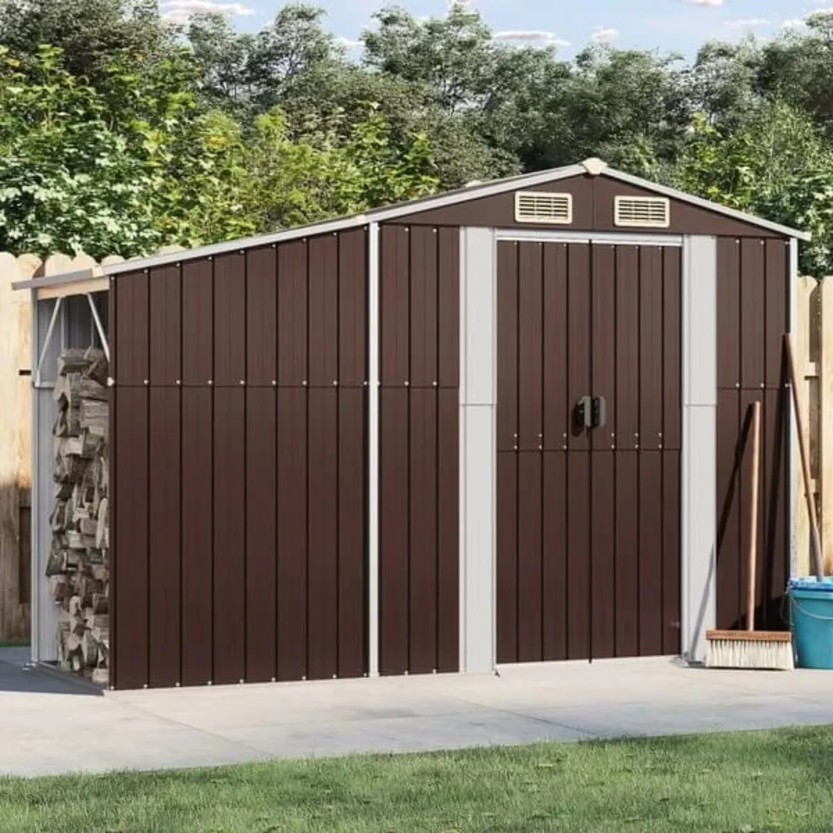 Garden Shed Brown 277x93x179 cm Galvanised Steel - Image 2