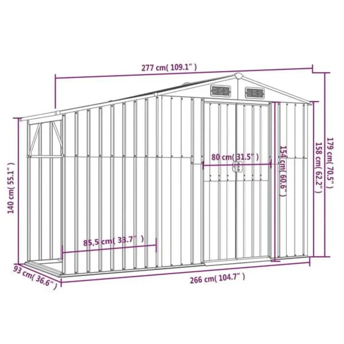 Garden Shed Brown 277x93x179 cm Galvanised Steel - Image 3
