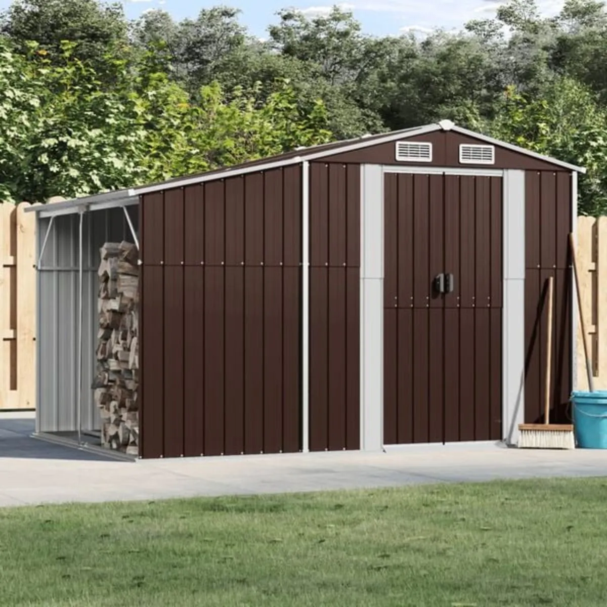 Garden Shed Brown 277x192.5x179 cm Galvanised Stee - Image 2
