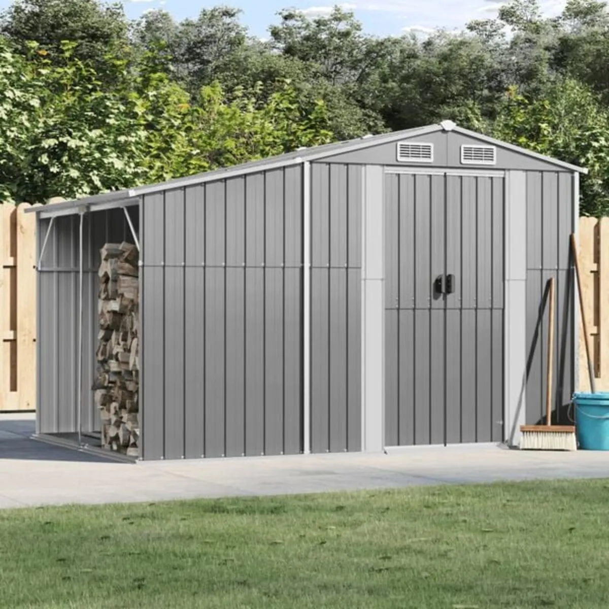 Garden Shed Grey 277x192.5x179 cm Galvanised Steel - Image 2