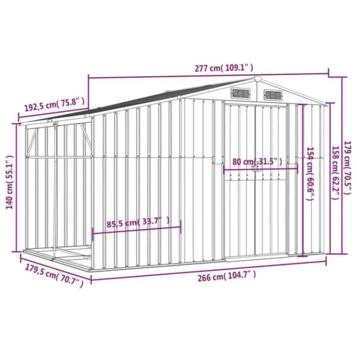 Garden Shed Anthracite 277x192.5x179 cm Galvanised - Image 3