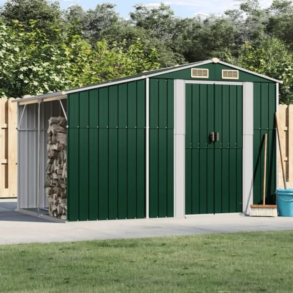 Garden Shed Green 277x192.5x179 cm Galvanised Stee - Image 2
