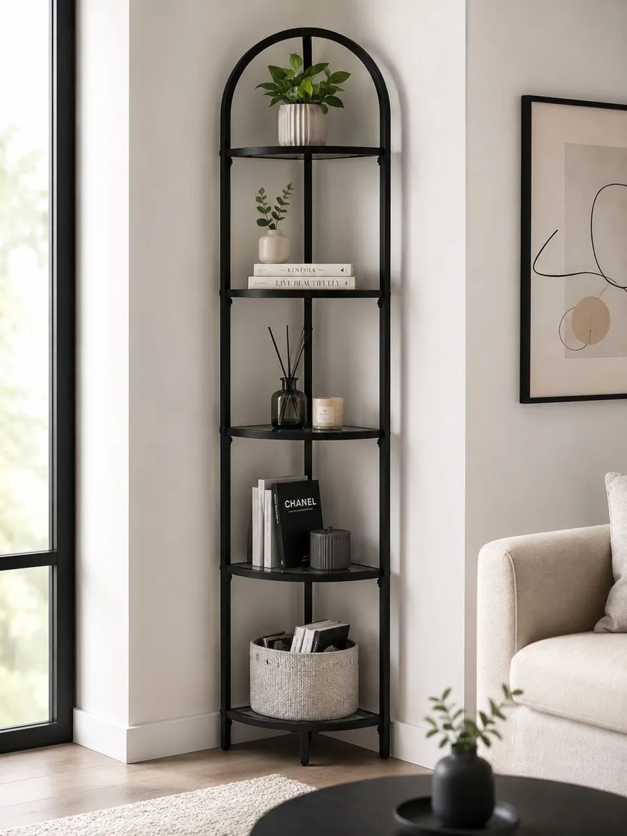 5-Tier Glass Corner Shelf  Modern Corner Display - Image 1