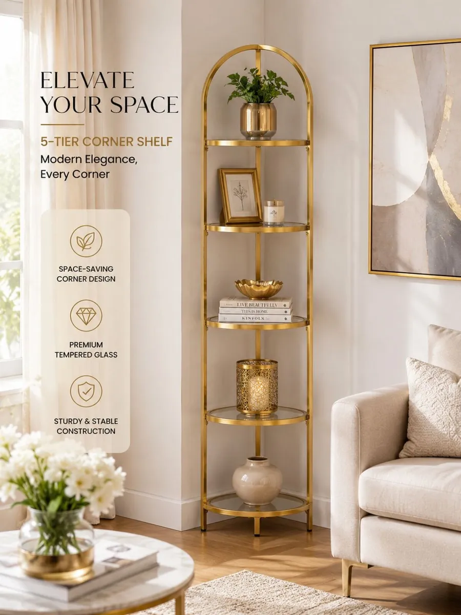 5-Tier Glass Corner Shelf  Modern Corner Display - Image 4
