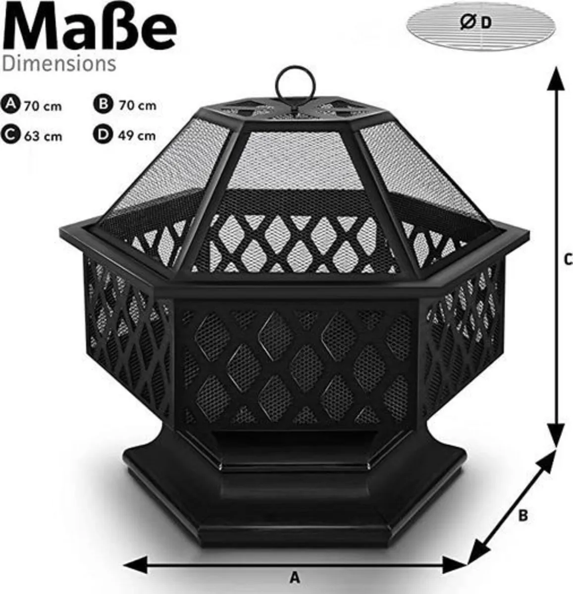4-in-1 Outdoor Fire Pit with BBQ Grill, Spark Guar - Image 2