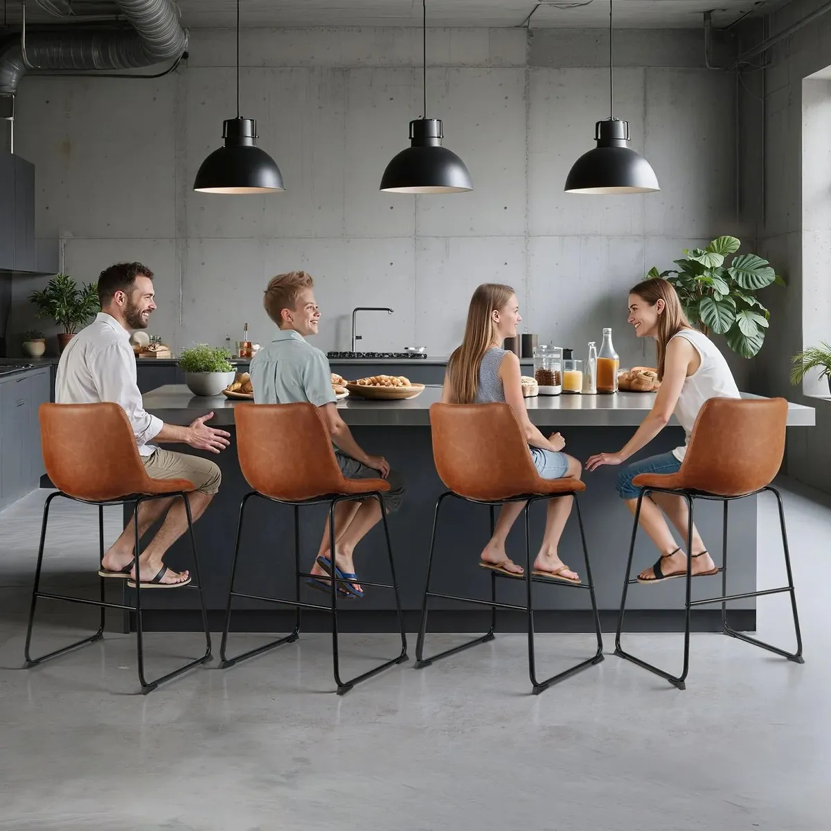 Set of 4 PU Leather Counter Barstool with Backrest - Image 1